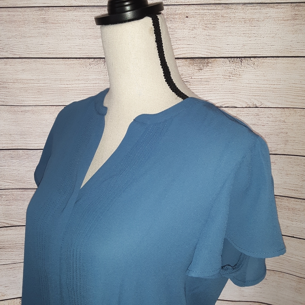 ATF Blue Flutter Slv Blouse.